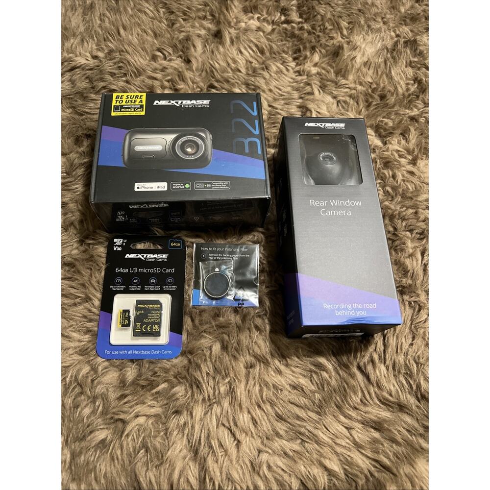 Nextbase 322GW 1080p Dash Cam Bundle New! SD Card Polarising Filter